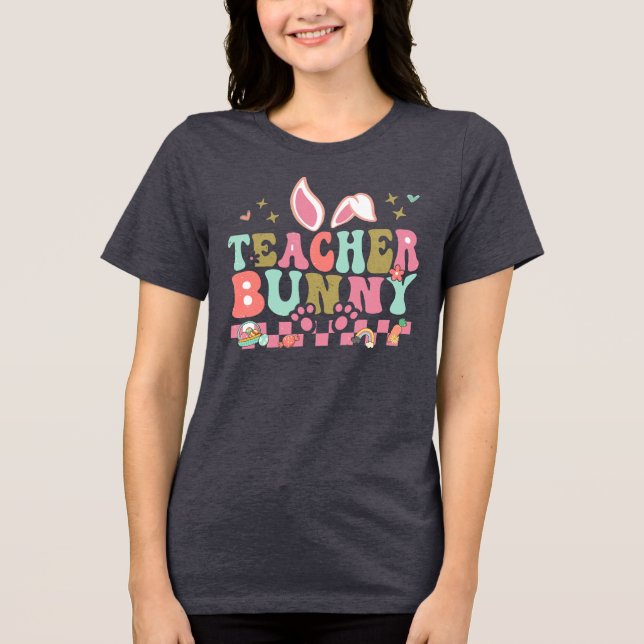 Lehrerin Bunny Graphic Tri-Blend Shirt (Vorderseite)