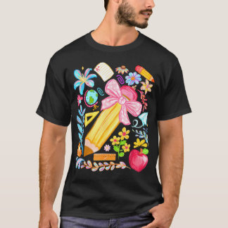 Lehrerin Coquette Schleifen Bleistift Glücklicher T-Shirt