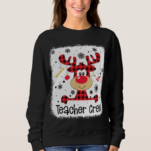 Lehrerin Crew Niedlich Red Kariert Reindeer Snow L Sweatshirt (Vorderseite)