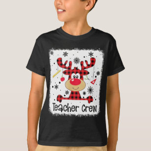 Lehrerin Crew Niedlich Red Kariert Reindeer Snow L T-Shirt