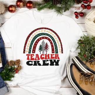 Lehrerin Crew Niedliche Weihnachtsbaumen Regenboge T-Shirt