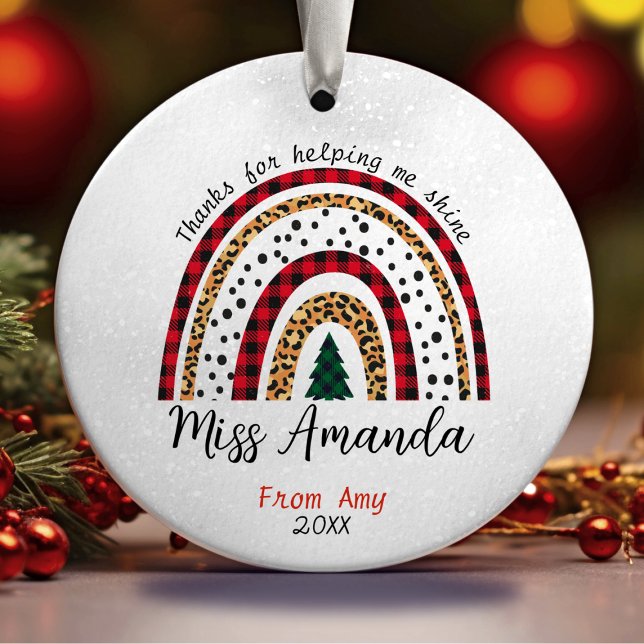 Lehrerin danke dir Weihnachten Regenbogen Keramik Ornament (Von Creator hochgeladen)