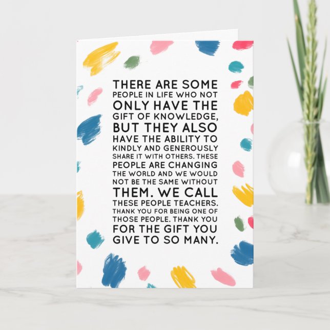 Lehrerin Dankeschön Karte - Einzigartig farbig (Vorderseite)