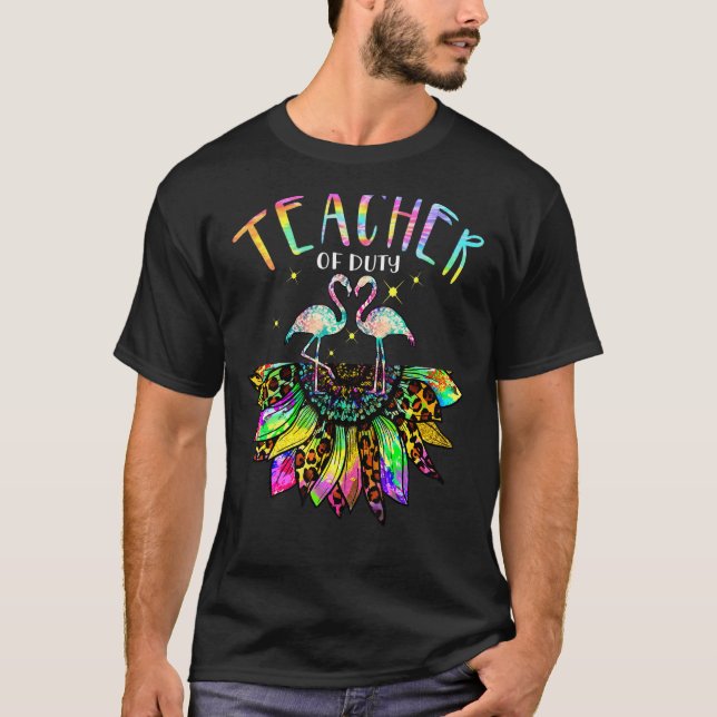 Lehrerin der Pflicht Sonnenblume Flamingo Gefärbte T-Shirt (Vorderseite)
