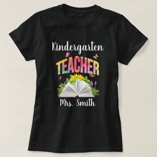 Lehrerin - farbiges Buch und Schmetterlinge T-Shirt (Design vorne)