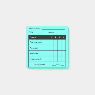 Lehrerin Grading Rubric für Unterricht in Blue Post-it Klebezettel