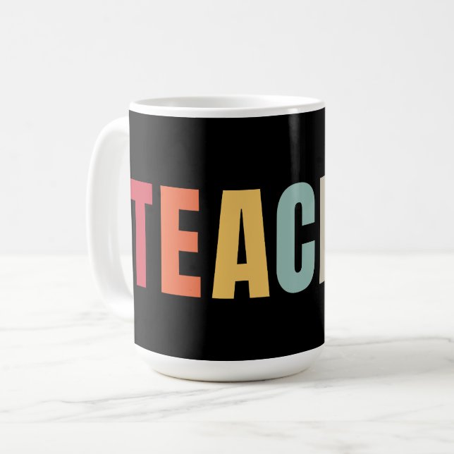 LEHRERIN in farbenfrohen Buchstaben Kaffeetasse (Vorderseite Links)