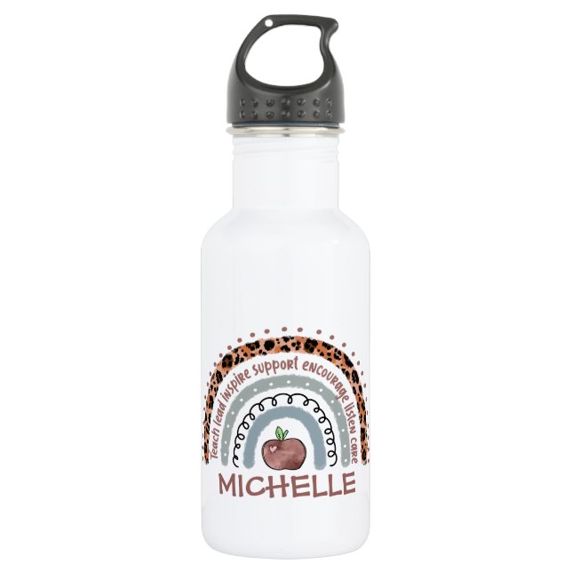 Lehrerin Kernwerte Rainbow Edelstahlflasche (Vorderseite)