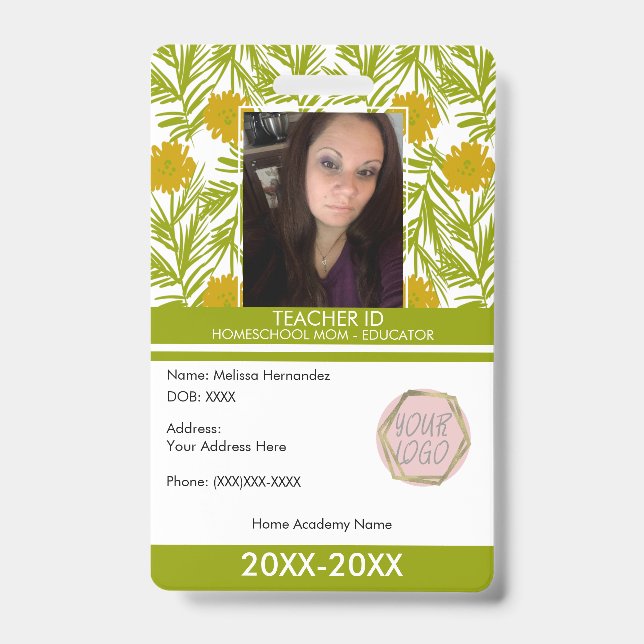 Lehrerin, Mama der Schule, Ausweis Florals (Vorderseite)