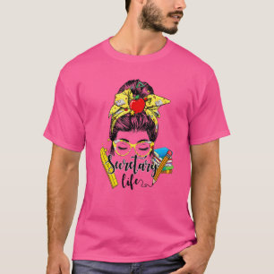 Lehrerin Messy Bun glücklich ersten Tag der Schule T-Shirt