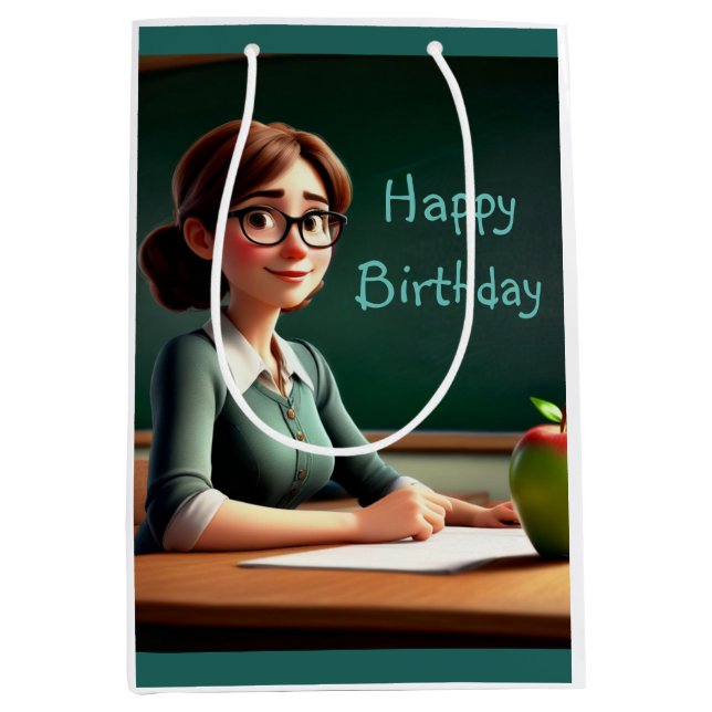 Lehrerin mit Apfel Mittlere Geschenktüte (Vorderseite)