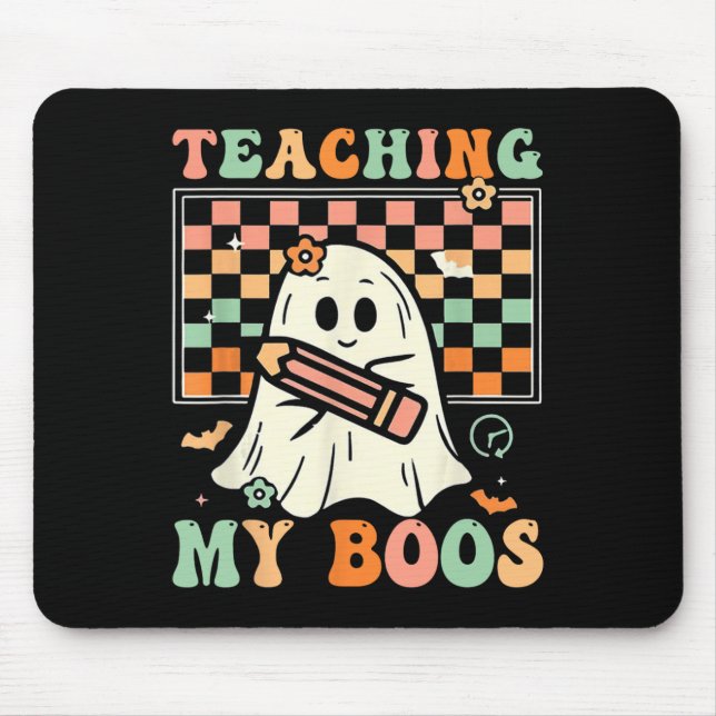 Lehrerin Niedlich Ghost Groovy Lehrer Halloween Le Mousepad (Vorne)
