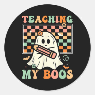 Lehrerin Niedlich Ghost Groovy Lehrer Halloween Le Runder Aufkleber