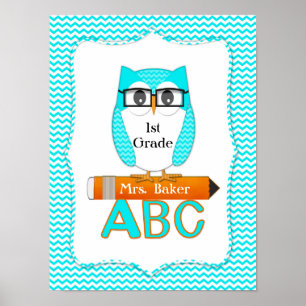Lehrerin Owl Zickzack Aquamarines Poster