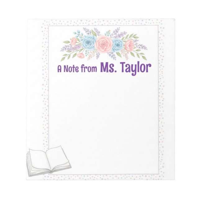 Lehrerin Pastel floraler Notepad Notizblock (Vorderseite)
