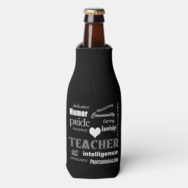Lehrerin Pride-White Heart Flaschenkühler (Flaschenvorderseite)