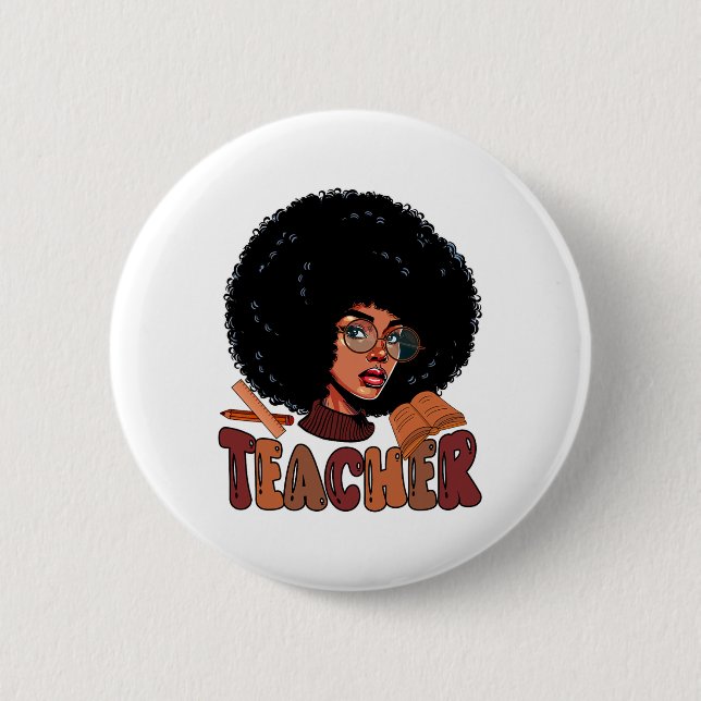 Lehrerin Proud Job Team Kostüm Afro Man Black Hist Button (Vorderseite)