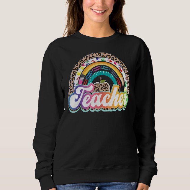 Lehrerin Rainbow Leopard zurück zum Lehrer Sweatshirt (Vorderseite)
