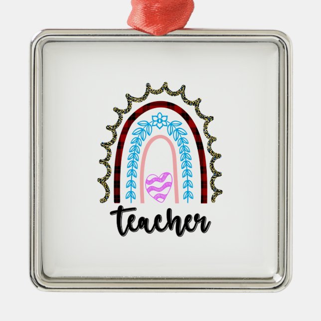 Lehrerin Rainbow Ornament Aus Metall (Vorne)