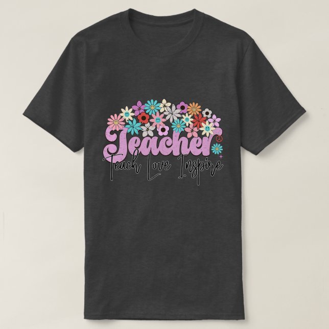 Lehrerin Retro Blume 5 T-Shirt (Design vorne)