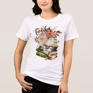Lehrerin Schulblumen Bücher vintage Tri-Blend Shirt