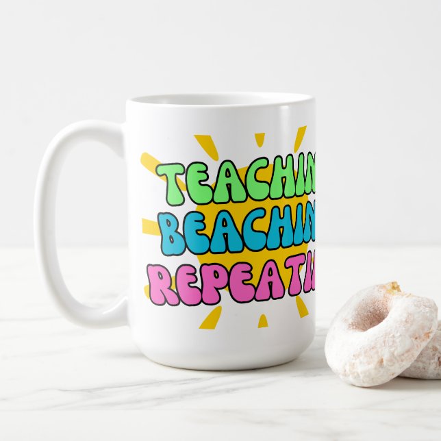 Lehrerin, Strand, Wiederholung mit Sonnenschein Kaffeetasse (Mit Donut)
