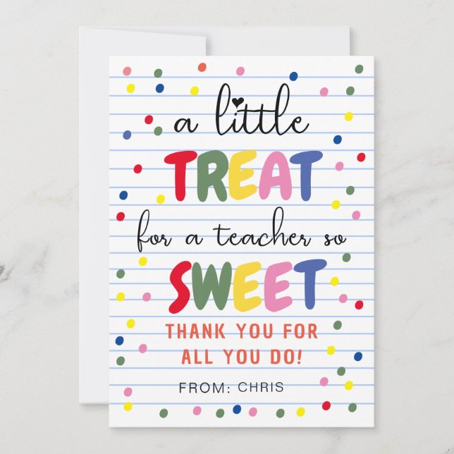Lehrerin Sweet Leckerei Tag, Lehrerbewertung Dankeskarte (Vorderseite)