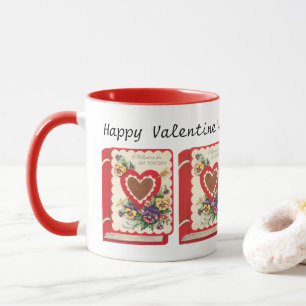 Lehrerin Valentine, Vintage Buchherzen und Blume Tasse
