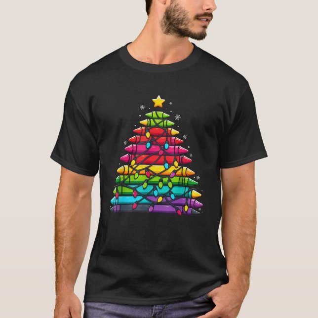Lehrerin Weihnachts Crayon Tree Light Xmas Lehreri T-Shirt (Vorderseite)