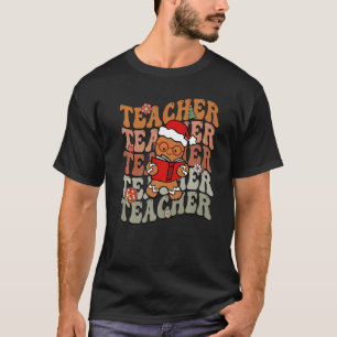 Lehrerin Weihnachts Groovy Retro Gingerbread Lesen T-Shirt