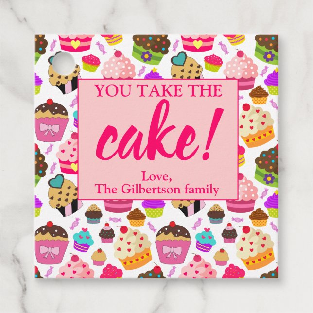 Lehrerin Wertschätzung Cupcake Sie nehmen den Kuch Geschenkanhänger (Vorderseite)