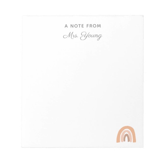 Lehrerin Wertschätzung Personalisiert Boho Rainbow Notizblock (Vorderseite)