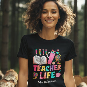 Lehrerleben buntes Retro-Zitat-T-Shirt T-Shirt