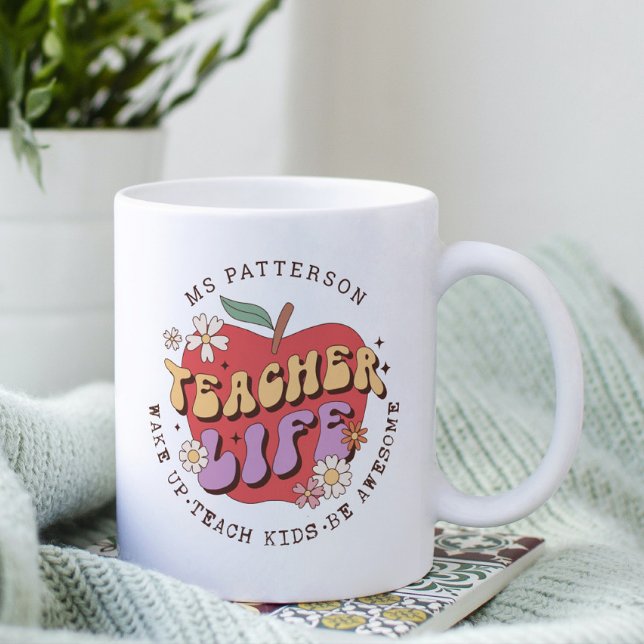 Lehrerleben Wecke Schulname Personalisiert Kaffeetasse (Von Creator hochgeladen)