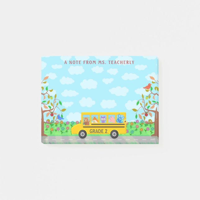 Lehrername Unterricht| Niedliche Tiere im Busverke Post-it Klebezettel (Vorderseite)