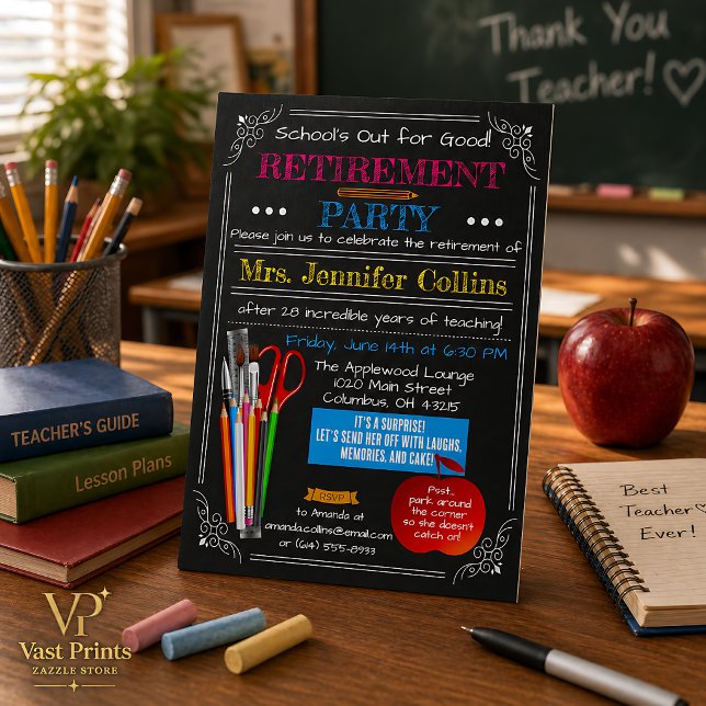 Lehrerpension Kreidetafel Einladung (Teacher Retirement Chalkboard Invitation
)