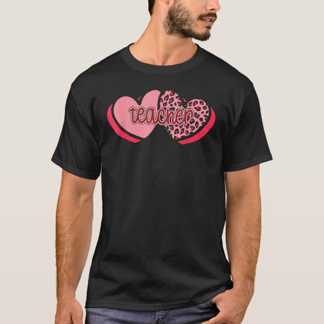 Lehrerpink Herzen Leopard Lustige Valentinskarten  T-Shirt (Vorderseite)