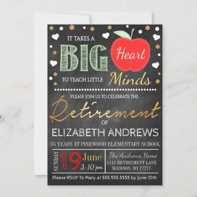 Lehrerruhenkatalog nimmt ein großes Herz ein Einladung (Vorderseite)