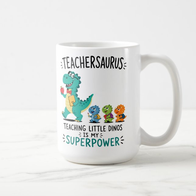 Lehrersaurus-Lehrerhumor mit kleinen Dinosauriern Kaffeetasse (Rechts)