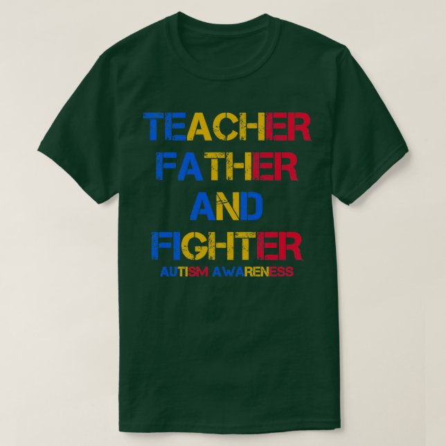 Lehrervater und Kämpfer-Autismus-Bewusstsein-Retro T-Shirt (Design vorne)