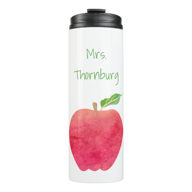 Lehrerwatercolor-Apple-personalisiertes hübsches Thermosbecher (Vorderseite)