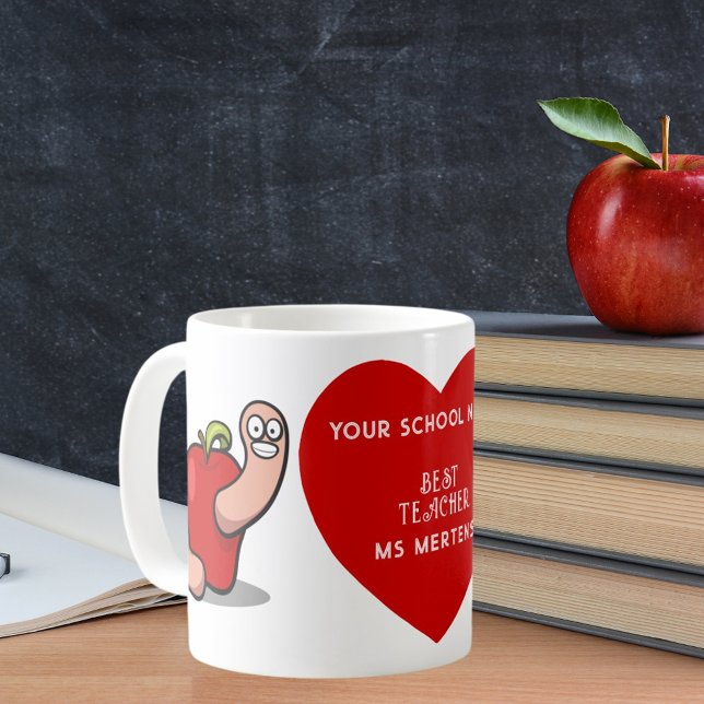 Lehrerwertungs-Wurm in Apple Add Name Kaffeetasse (Teacher's Name Worm in Apple Appreciation Award Coffee Mug)