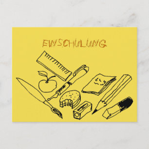 Lehrmittel auf Einladung zur Einschulung Postkarte