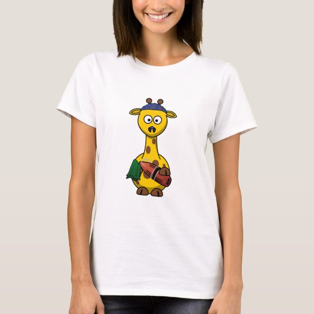 Leibwächter-Giraffen-Cartoon T-Shirt (Vorderseite)
