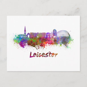 Leicester-Skyline in Aquarellfarben Postkarte