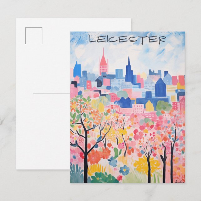 Leicester Travel City Painting Aesthetic Postkarte (Vorne/Hinten)