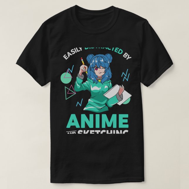 Leicht abgelenkt durch Anime und Sketching Anime G T-Shirt (Design vorne)