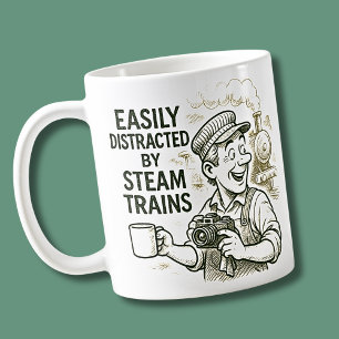 Leicht abgelenkt durch Dampfzug, Triebfahrzeugführ Kaffeetasse