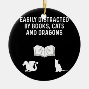 Leicht abgelenkt von Büchern Katzen und Drachen Keramik Ornament