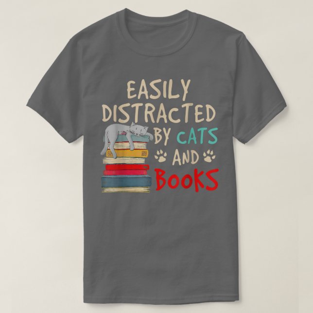 Leicht abgelenkt von Cats Books Cat Book Lover Ner T-Shirt (Design vorne)